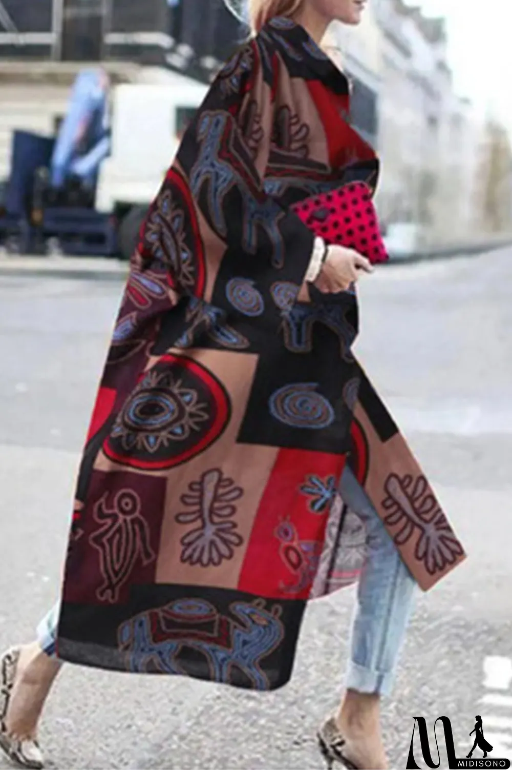 MidiSono - Yellow Blue Street Camouflage Print Patchwork Turndown Collar Outerwear