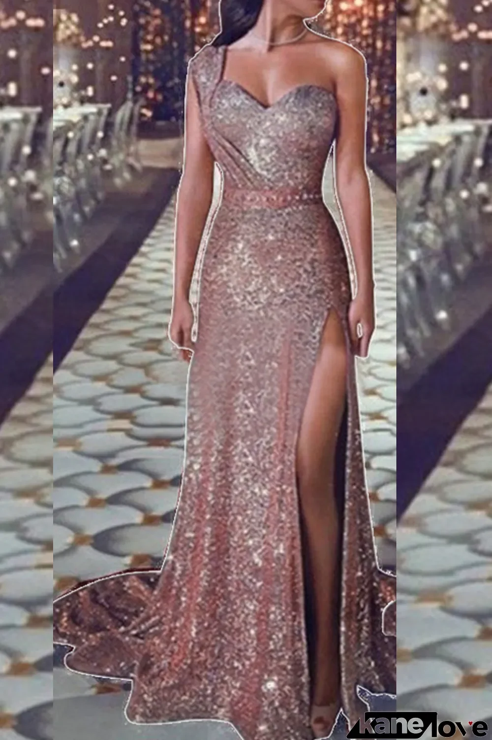 Sexy Bronzing Patchwork V Neck Evening Dress Dresses(5 Colors)