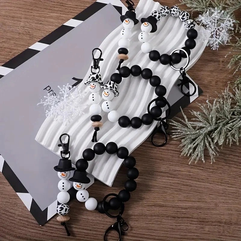 Cartoon Style Cartoon Snowman Alloy Silica Gel Beaded Christmas Bracelets Keychain