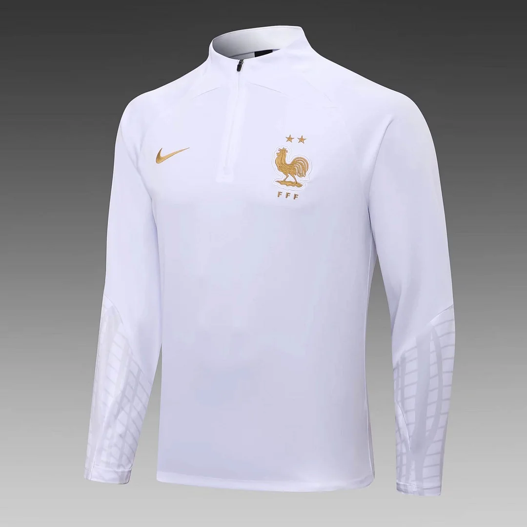 2022 France Half-Pull Training Suit White Football Shirt