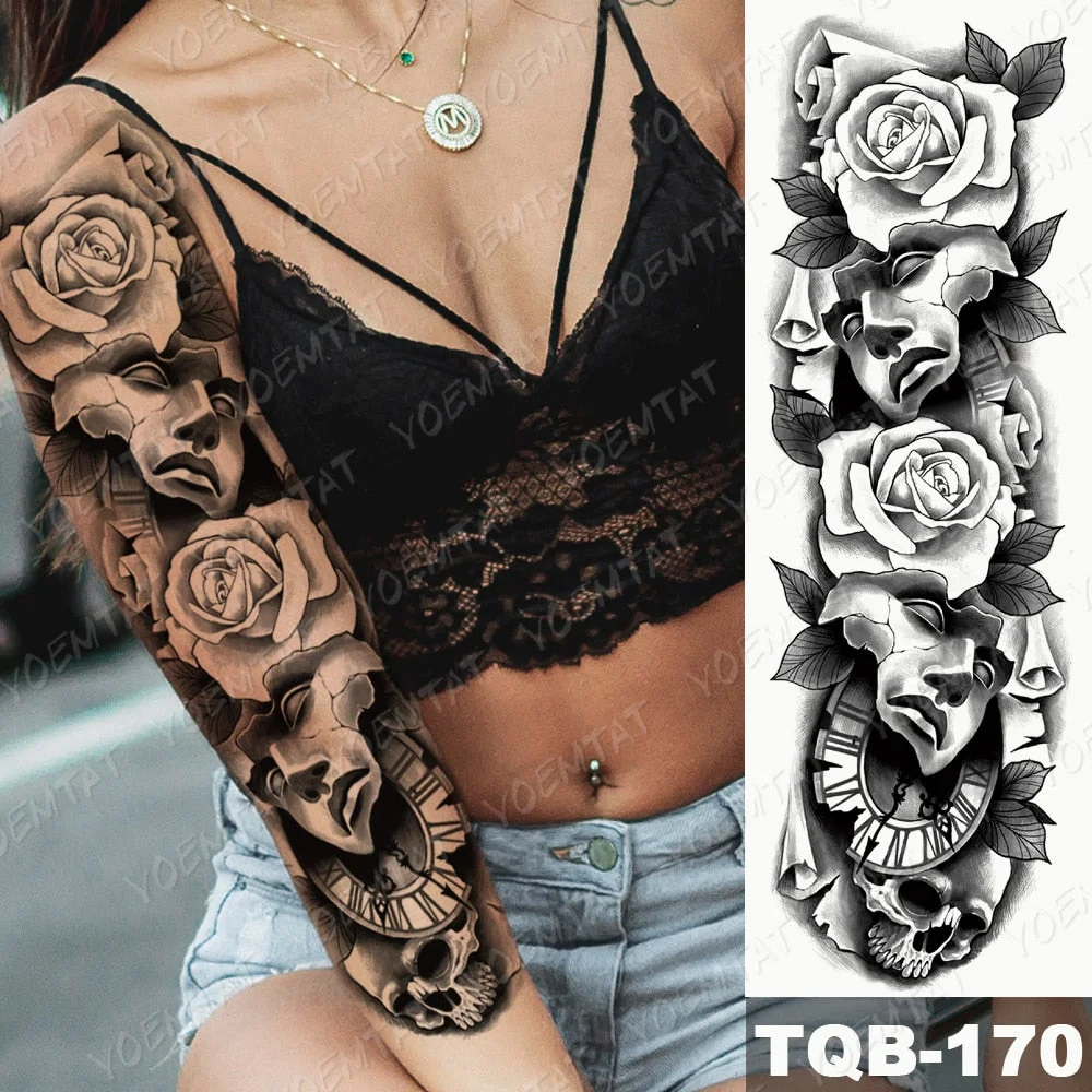 Large Arm Sleeve Waterproof Temporary Tattoo Sticker Lion Crown Gun Rose Wolf Tiger Animal Tattoos Women Men Body Art Fake Tatto