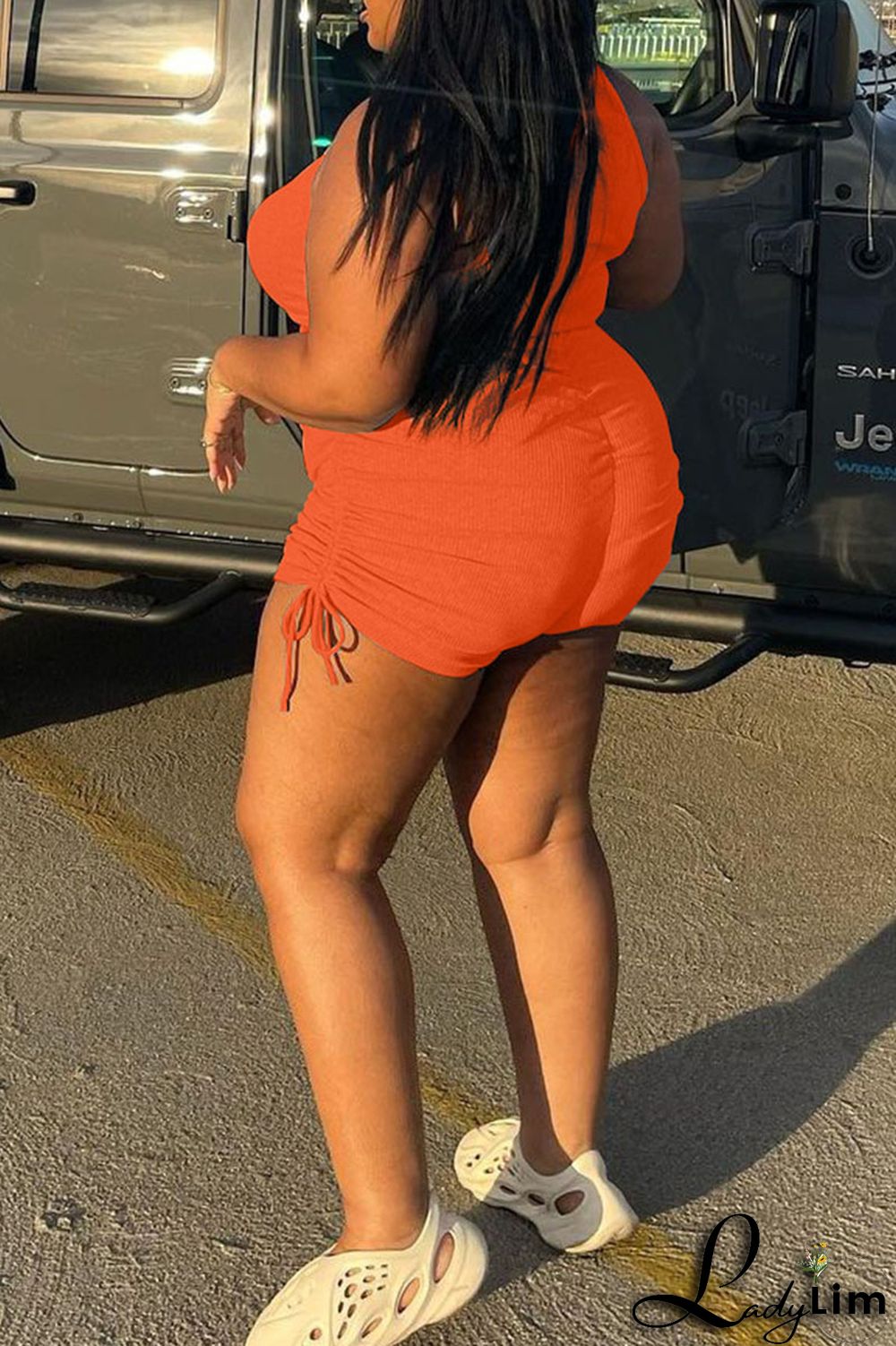 Fluorescent Green Casual Solid Split Joint O Neck Plus Size Two Pieces