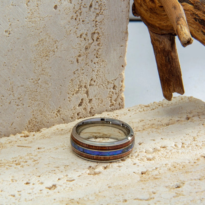 High-end Trendy Men’s Fashion Domineering Titanium Steel Men’s Shell Wood Ring Korean Style Men’s Ring Delivery Supply