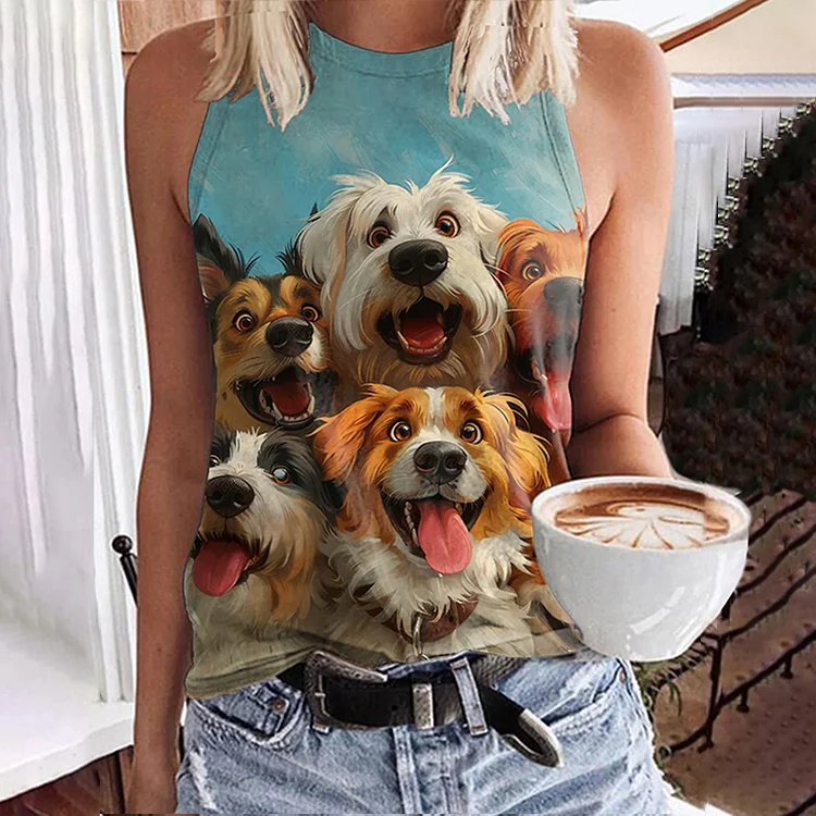 Funny Cute Dog Art Print Tank Top