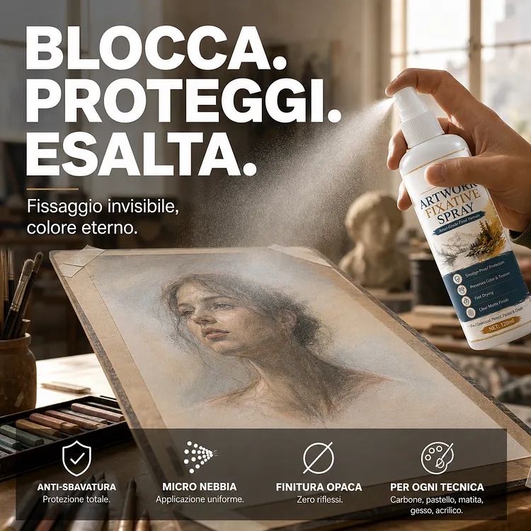 🥳SALDI 2026 IMPERDIBILI🥳💞OLTRE 50.000 VENDUTI!🎨🖌️ SCONTO DEL 50%! Spray fissativo ad asciugatura rapida &ndash; Protegge carboncino e pastelli dalle sbavature. Nebulizzazione ultrafine, senza gocciolamenti. Finitura opaca, i colori rimangono brillanti! 🛡️