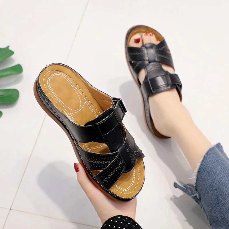 Yyvonne Women's Shoes 2025 Summer New Type Hollow Fish Mouth Slope And Magic Cool Slippers Women's Large Size Women's Shoes