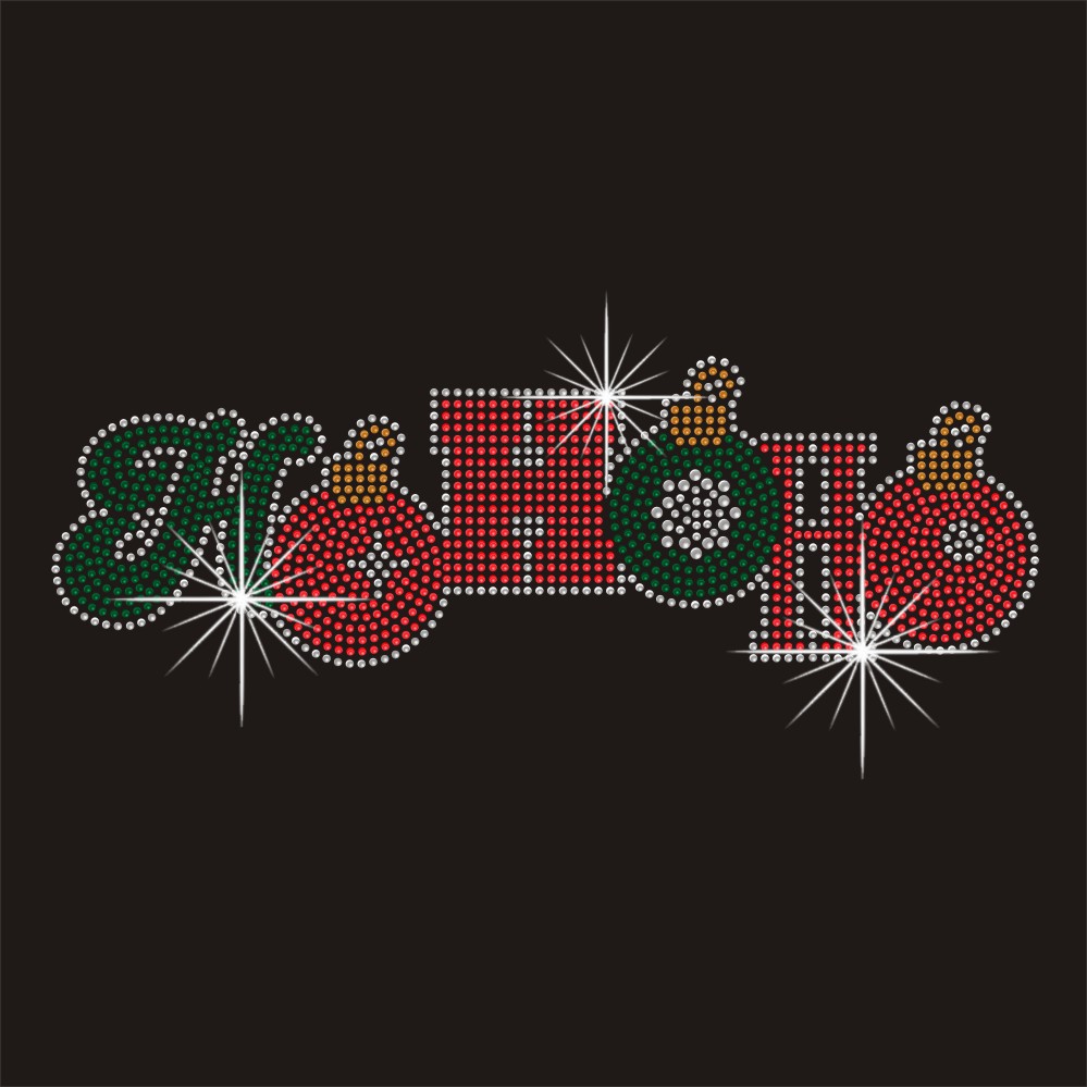 Christmas Ho Ho Ho Iron on Rhinestone Transfer Motif