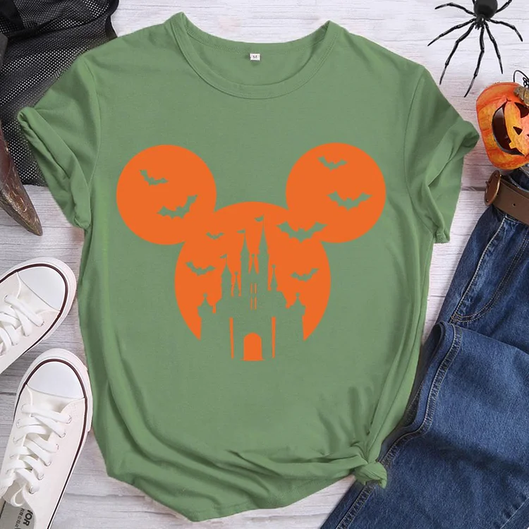 Halloween Mickey Castle Horror Atmosphere Round Neck T-shirt-0019022