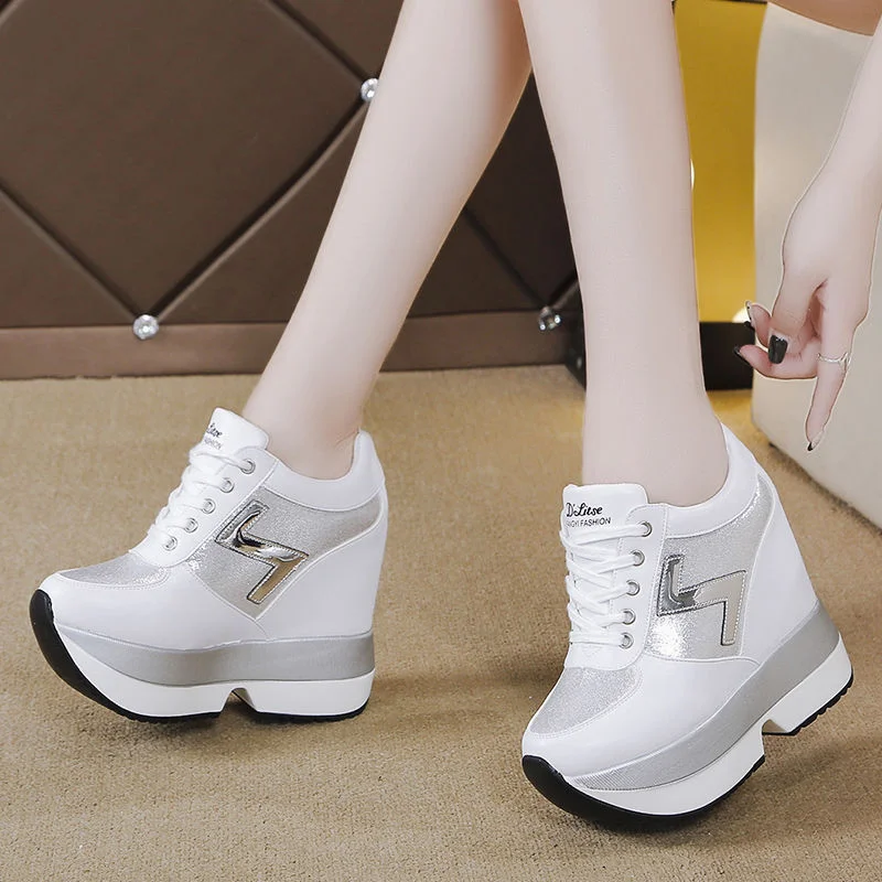 Wongn Wongn 2023 New Inner Heighten Small White Shoes Female Platform Korean Version Of Versatile Casual Shoes 12Cm Ultra High Heel Women's Singles Shoes