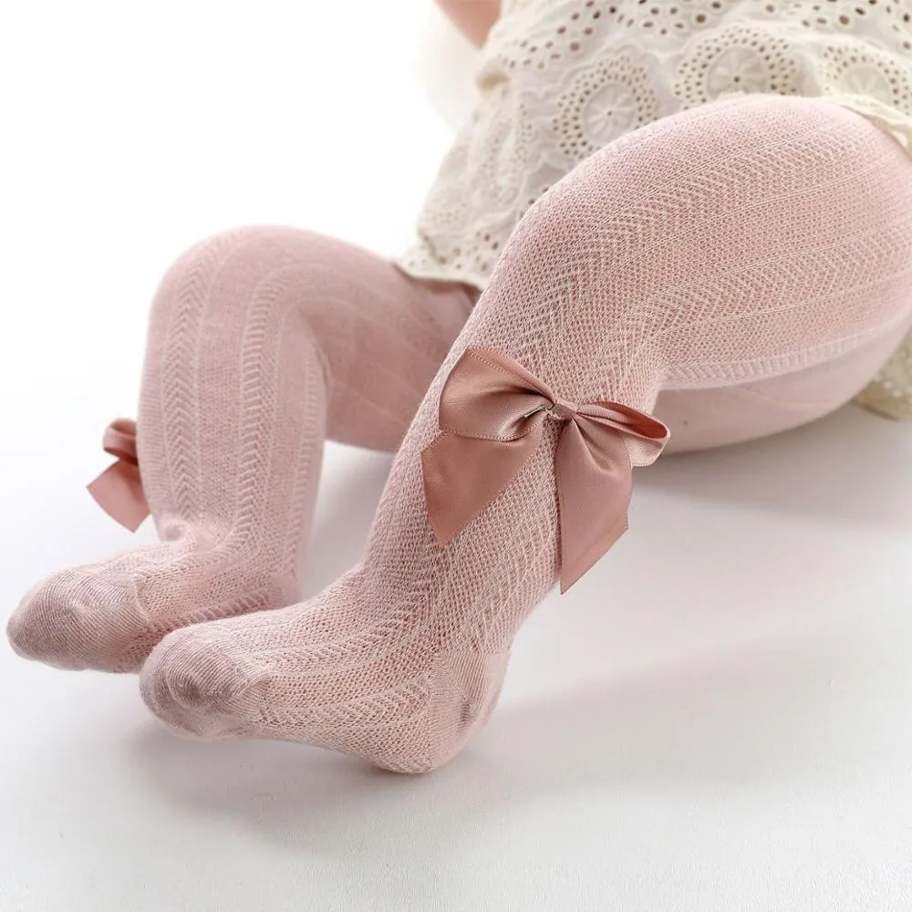 0 to 6 Years Summer Knitted Mesh Pantyhose For Princess Ultrathin Breathable Large Bowknot Tights For Girls Cotton Kids Tights