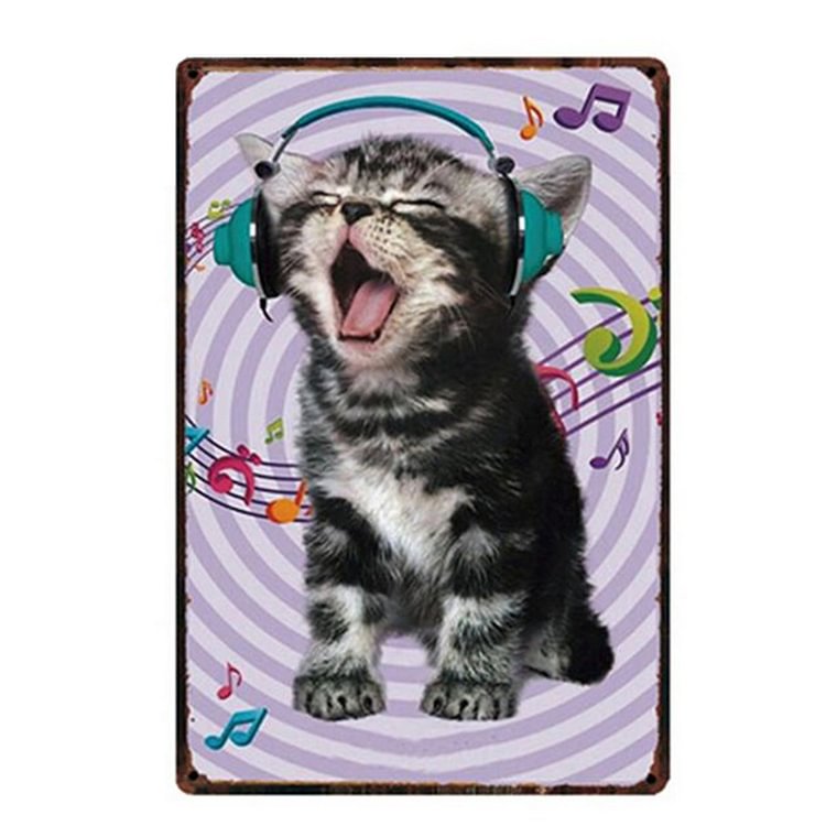Cat Lisening Music- Vintage Tin Signs/Wooden Signs - 7.9x11.8in & 11.8x15.7in