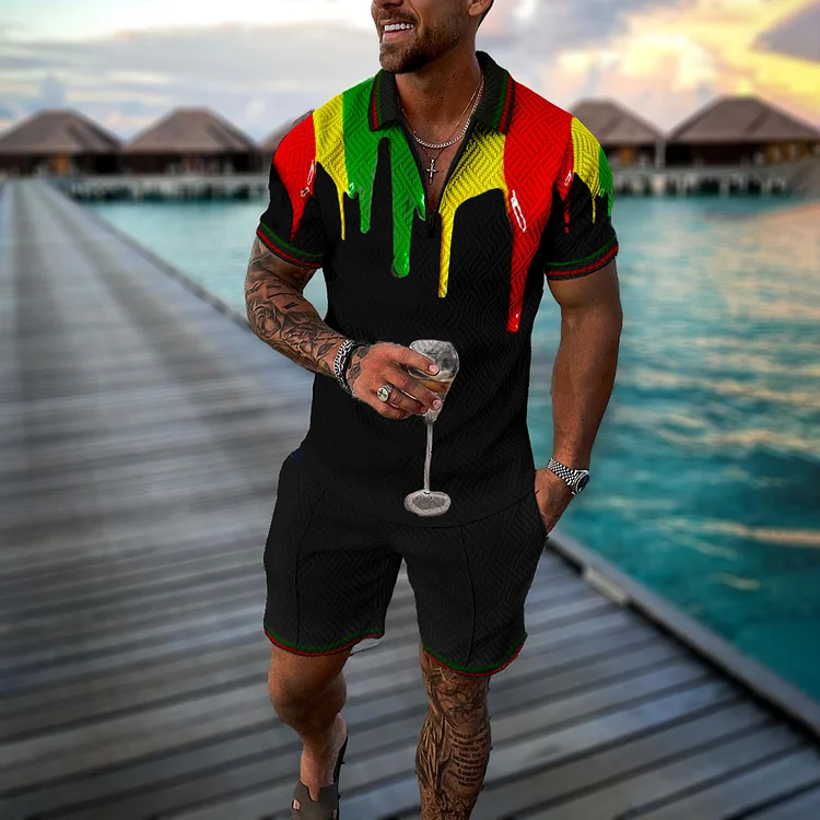 Broswear Reggae Art Paints Polo Shirt And Shorts Co-Ord