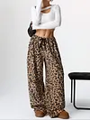 Women's Thicken Casual Leopard Elastic Waist Long Wide-Leg Pants