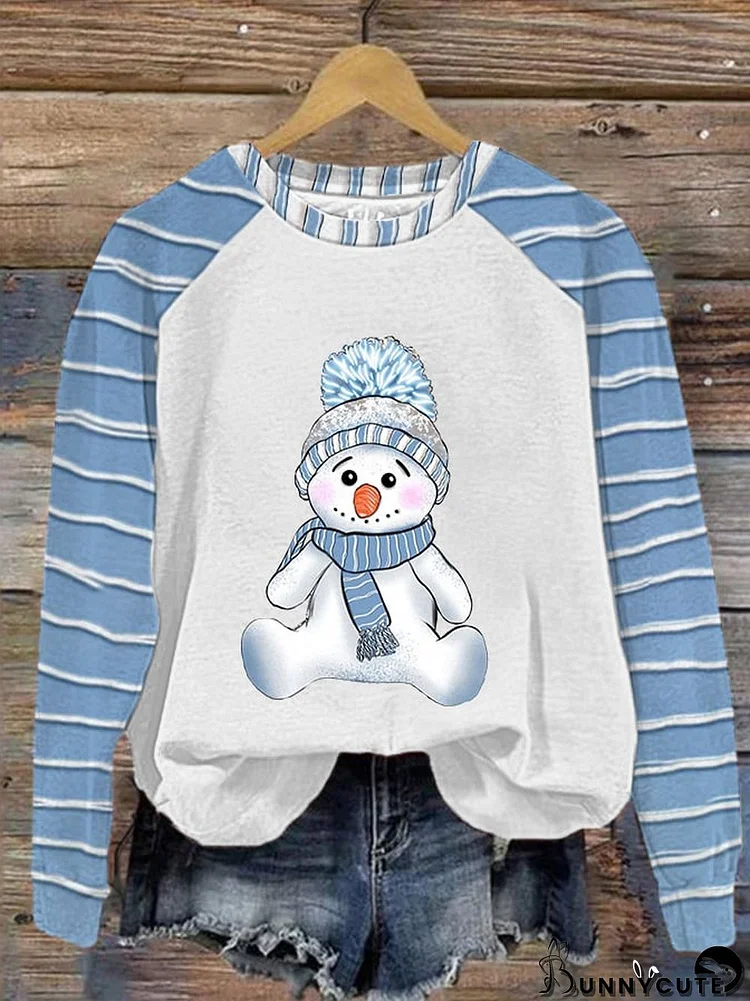 Women's Winter Snowman Striped Print Sweatshirt