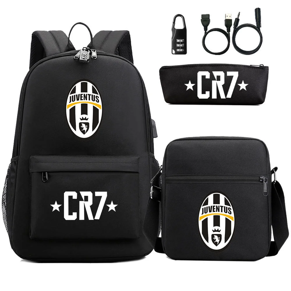 Buzzdaisy Cristiano Ronaldo-themed School Bag Set with USB Charging and Password Lock Function