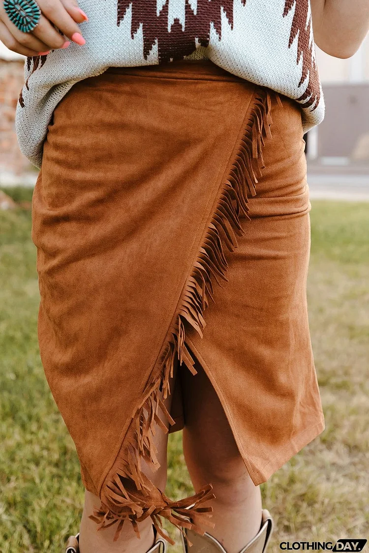 Fringe Wrap Western Midi Skirt