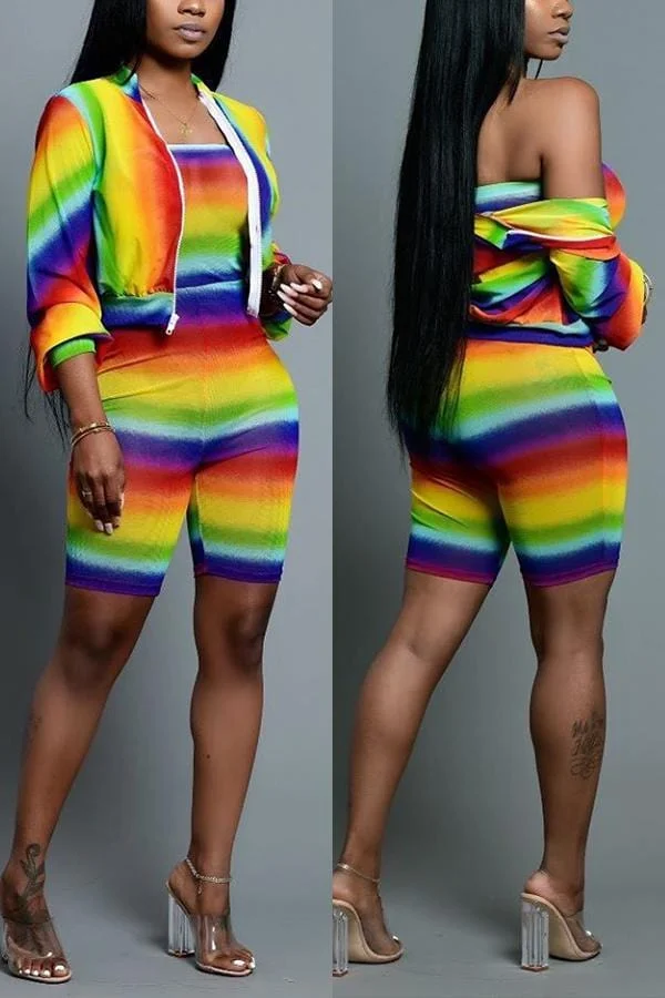 Fashion Rainbow Printing Jumpsuit Two-piece Set