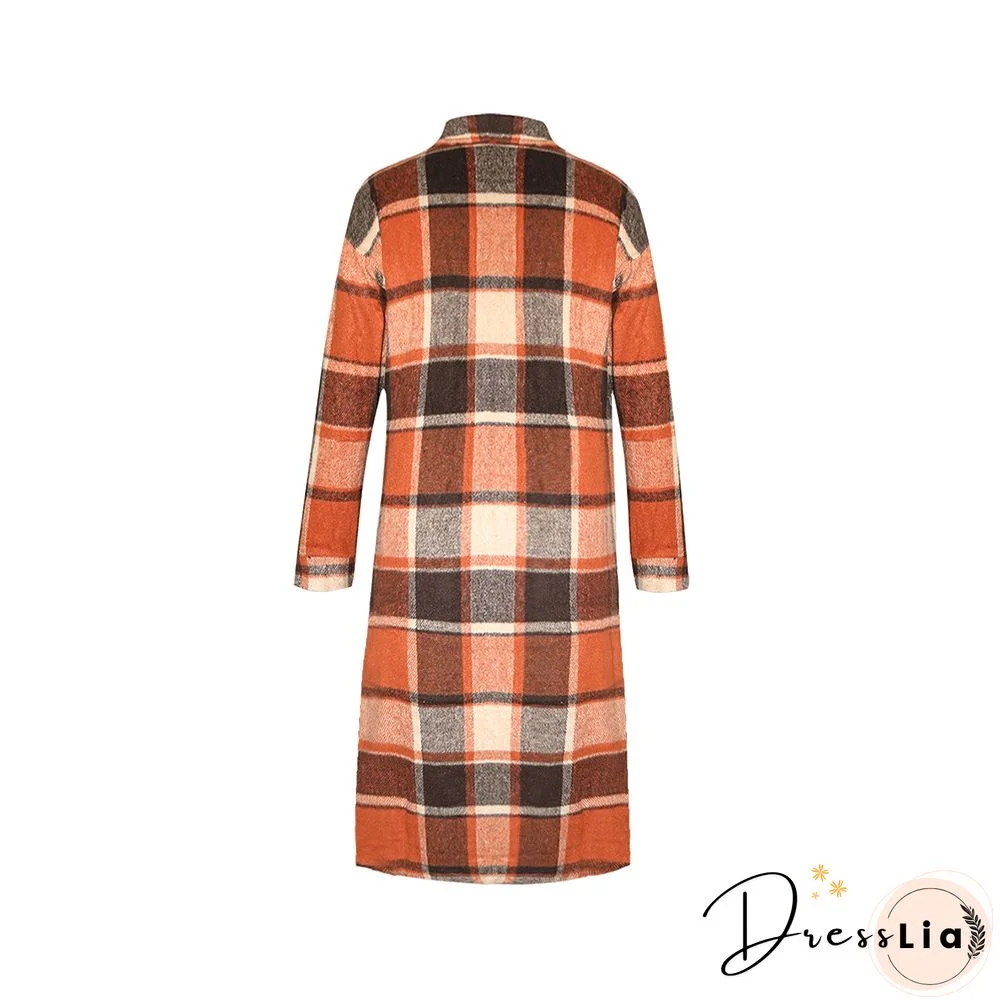 Classic Plaid Single-breasted Woolen Coat
