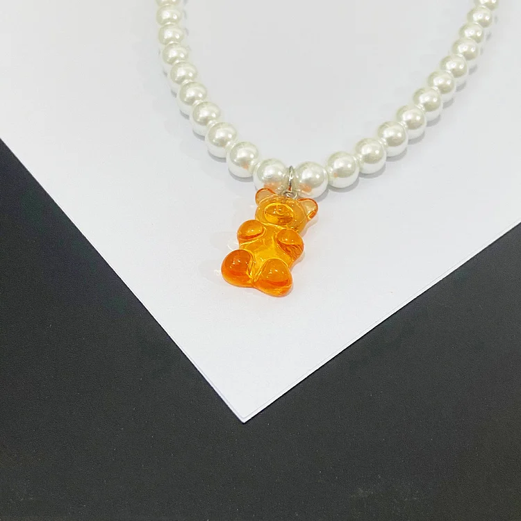 Colorful Bear Pendant Beaded Necklace