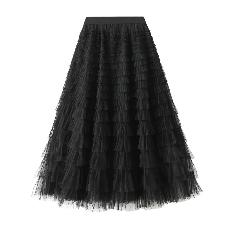 Nigikala Nigikala Yarn Lotus Leaf Side Temperament Skirt Women's Dress 2025 Spring And Autumn New Famous Woman Long Dress Thin Cake Skirt 2210