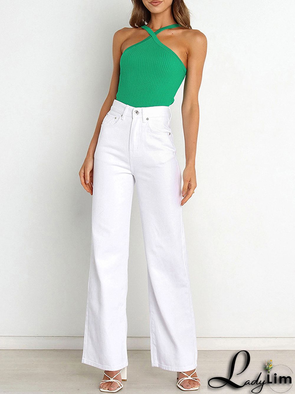 Skinny Sleeveless Solid Color Halter-Neck Vest Top