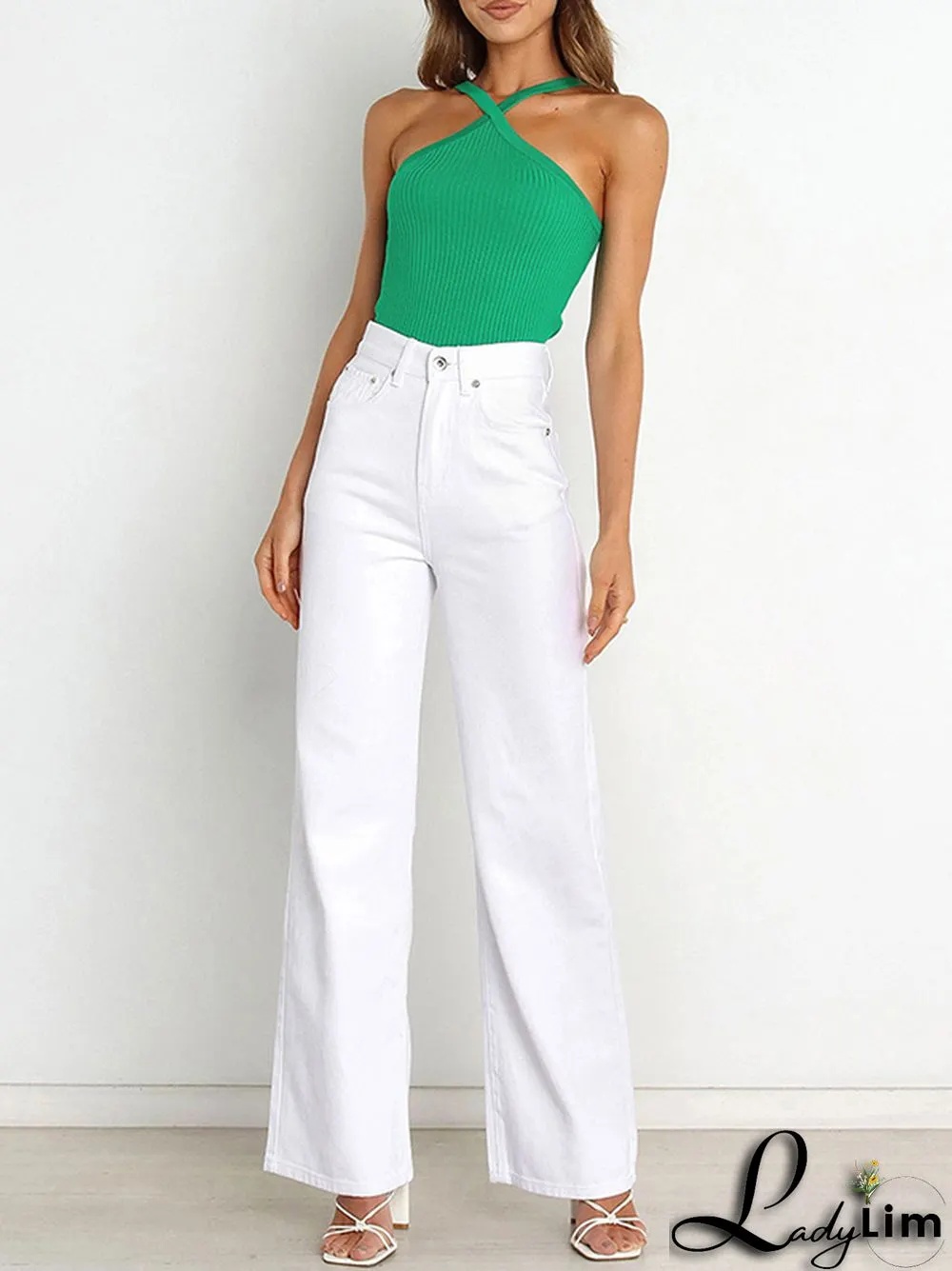 Skinny Sleeveless Solid Color Halter-Neck Vest Top