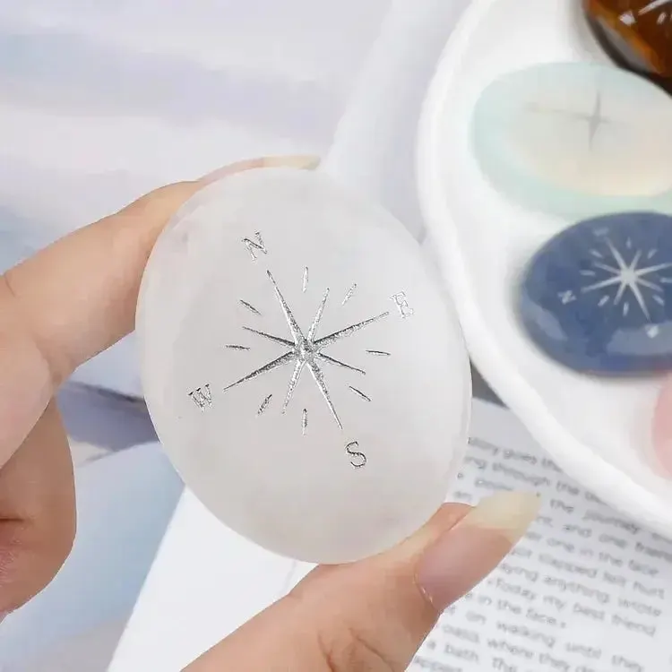 Natural Crystal Compass Star Healing Palm Stone