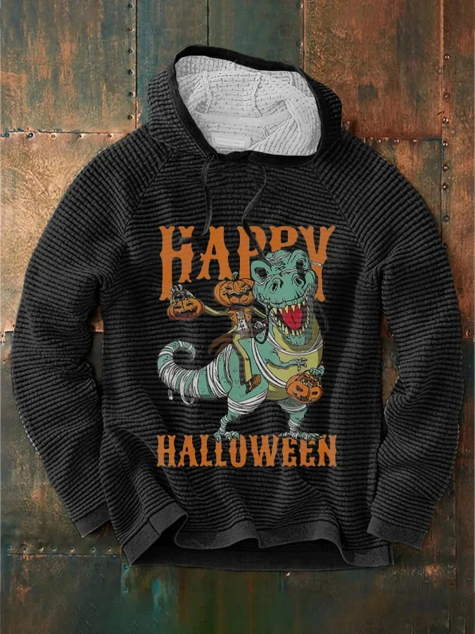 Men's Halloween Funny Skull Knight Dinosaur Pumpkin Print Hoodie