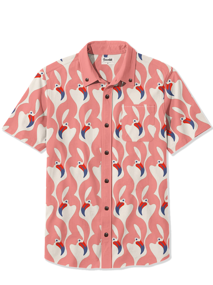 Men's Pink Flamingo Print 100% Cotton Shirt