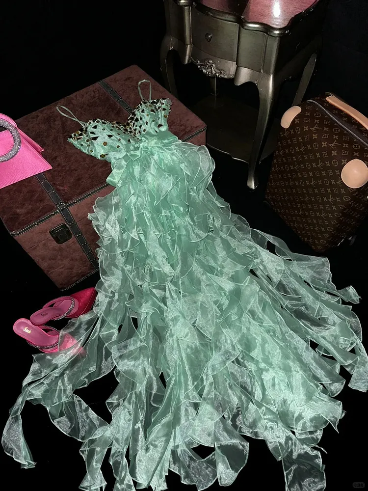 Vintage Mint Green Long Prom Party Dresses Unique Evening Dress