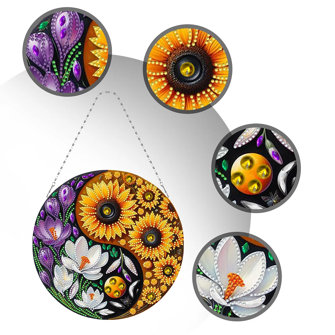 Flower Yin Yang 2D Flat DIY Diamond Painting Set Diamond Art Pendant Home Decor