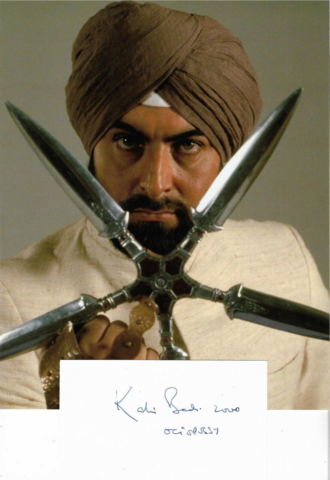 JAMES BOND - KABIR BEDI - GENUINE HAND SIGNED CARD + Photo Poster paintingGRAPH