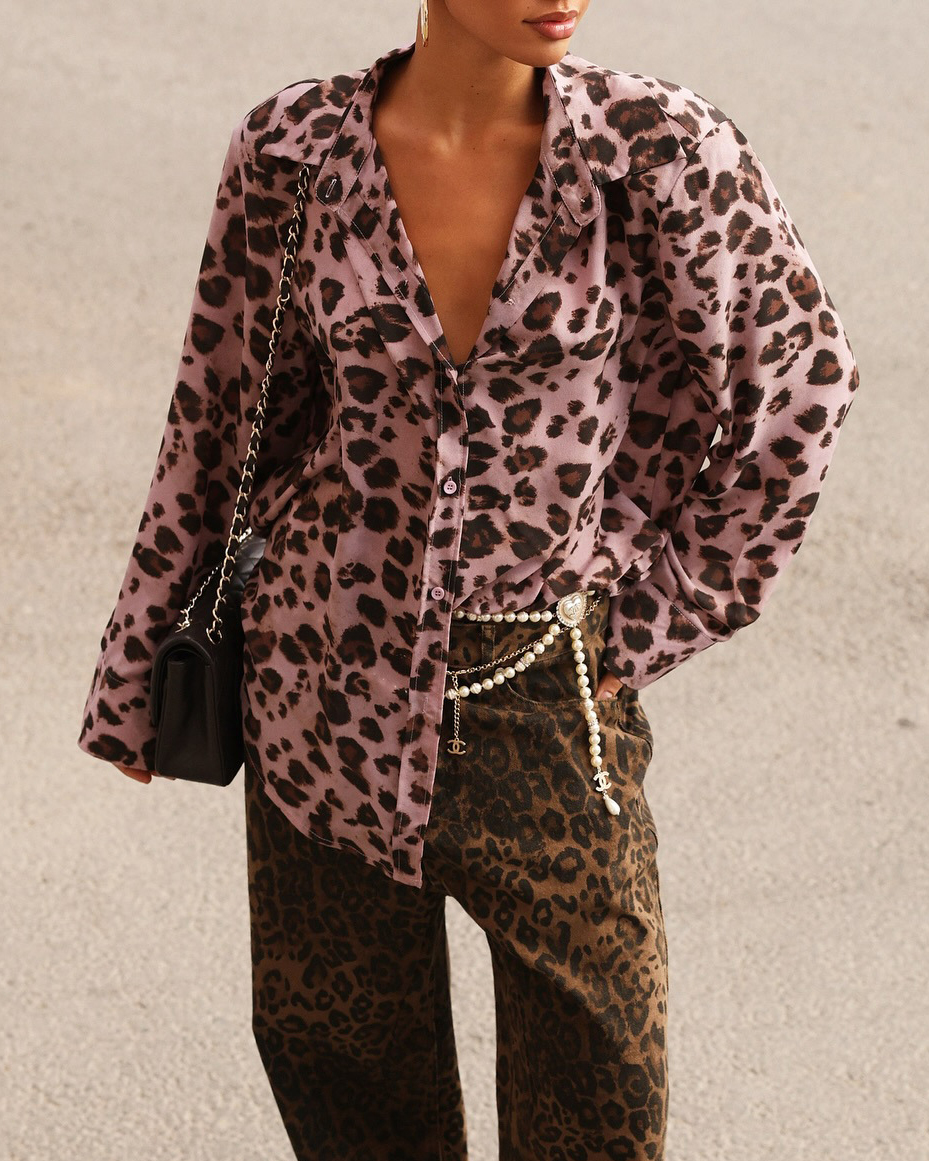 Leopard Print Single Breasted Long Sleeve Shirt