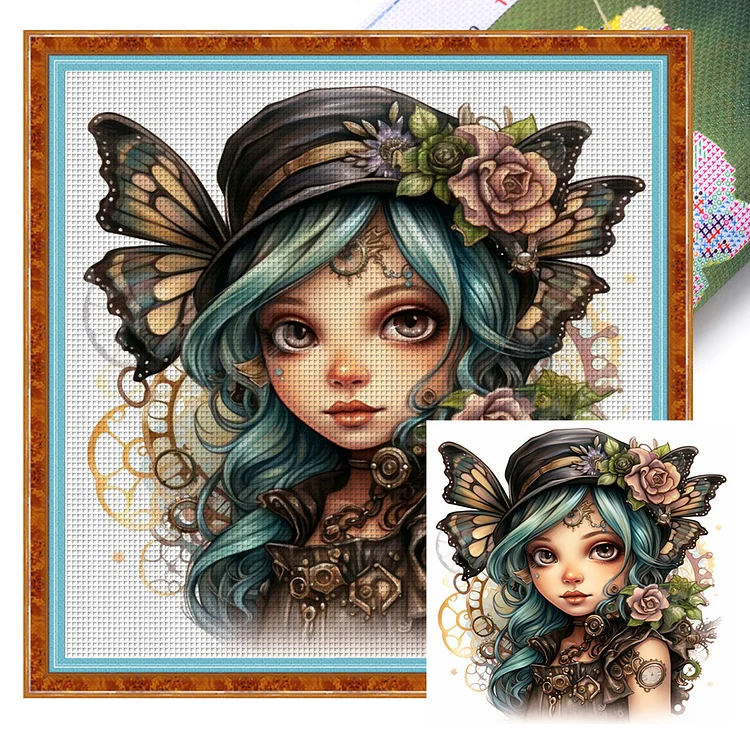 『HuaCan』Butterfly Girl - 11CT Stamped Cross Stitch(50*50cm)