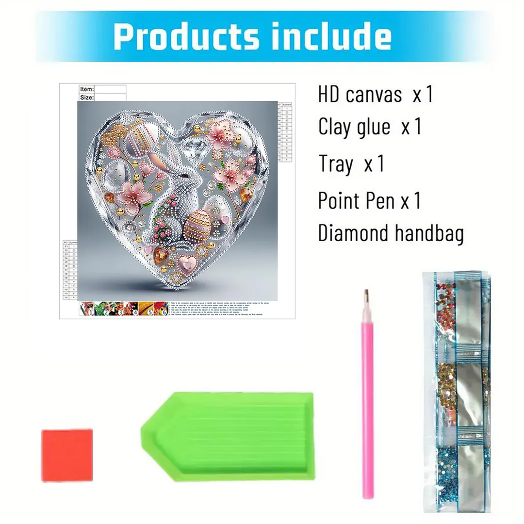 Easter Rabbit Special Shaped 5D DIY Partial Drill Diamond Painting Kits for Adults Beginners Home Decor Diamonds Paintings Gem Art 30x30cm