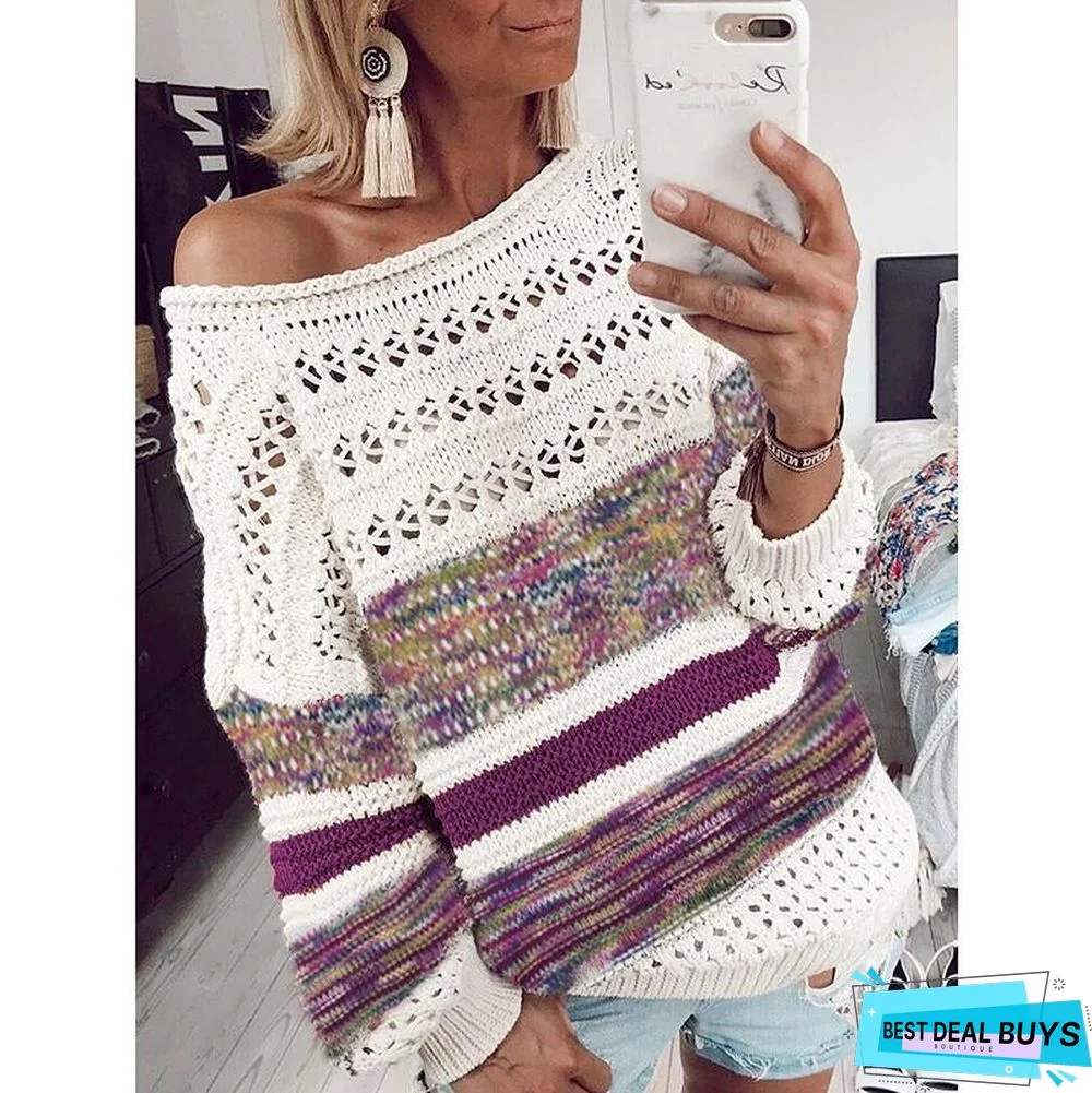 Women's Round Neck Stitching Color Sweater