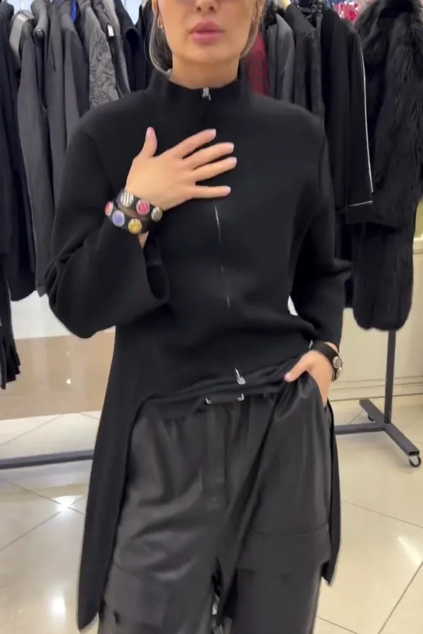 Solid Color Zipper Long-sleeved Irregular Casual cket