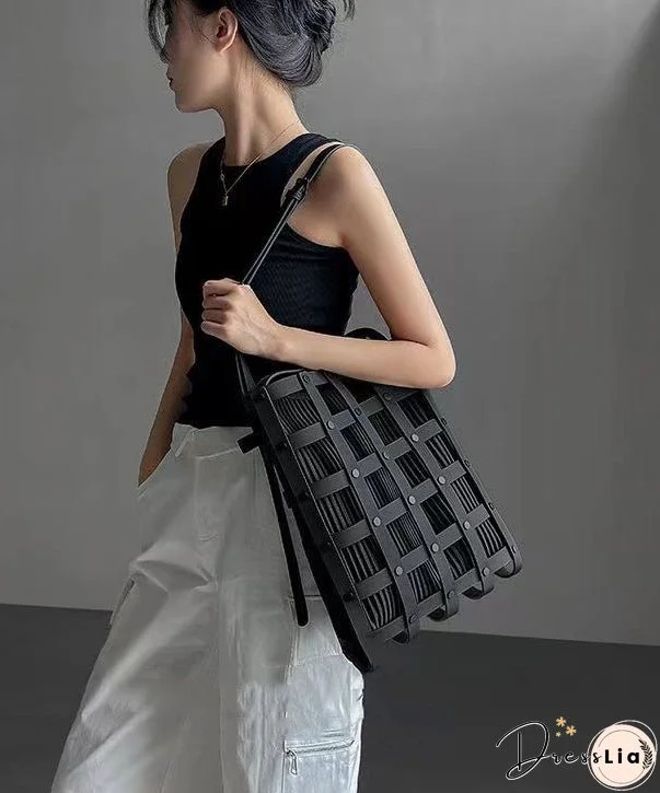 Original Black Hollow Out Rivet Calf Leather Satchel Handbag