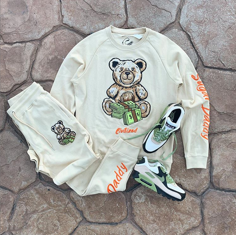 Bear print sports street style suit