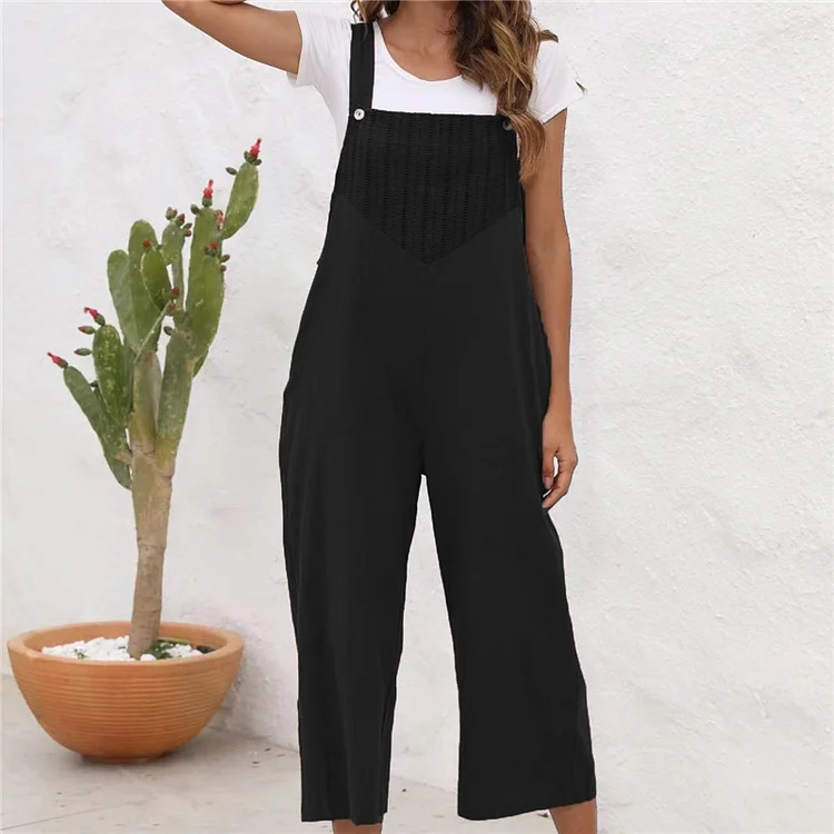 Wide Leg Pockets Solid Color Casual Overalls