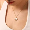 White Shell Moon Star Round Pendant 18K Golden Necklace