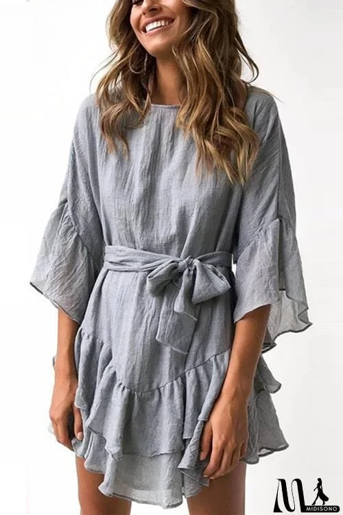 MidiSono - Ruffles Hem Flares Sleeve Mini Dress