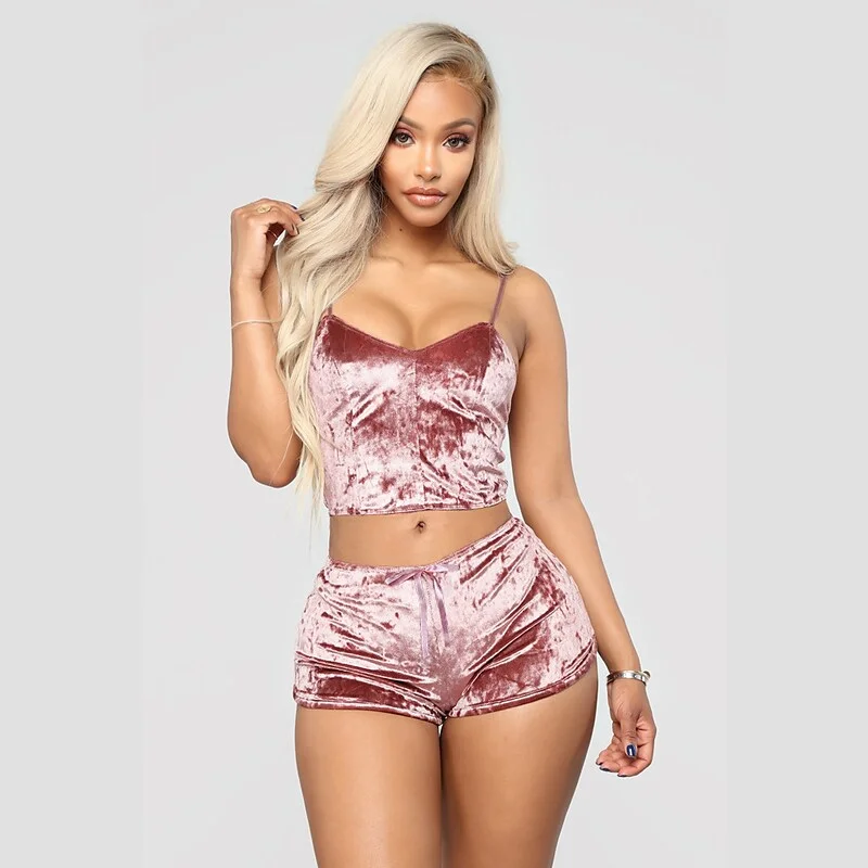 Women's Pajamas Sets Nighty 1 set Pure Color Simple Hot Retro Home Party Daily Spandex Gift Sleeveless Strap Top Shorts Basic Spring Summer Black Pink / Sexy | IFYHOME