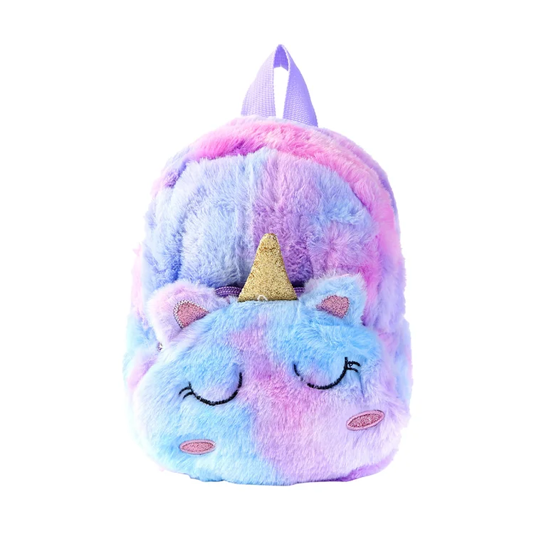 Cartoon Unicorn Plush Child School Bag Casual Cute Girls Kids Backpack (Purple)