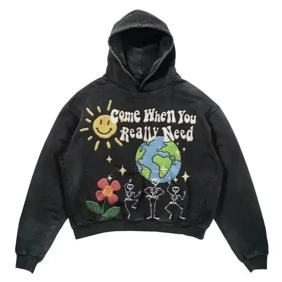 Aonga 2024 Print Harajuku Street Embroidery Y2K American Retro Comic  Loose Hooded Sweater Loose Autumn Trend Sweater Couple Jacket aonga