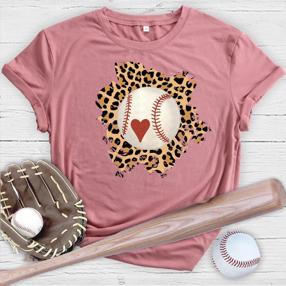 Leopard heart baseball player T-Shirt Tee -07019