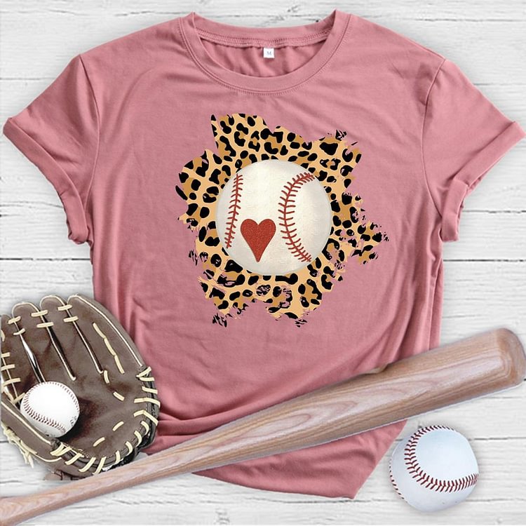 AL™ Leopard heart baseball player T-Shirt Tee -07019