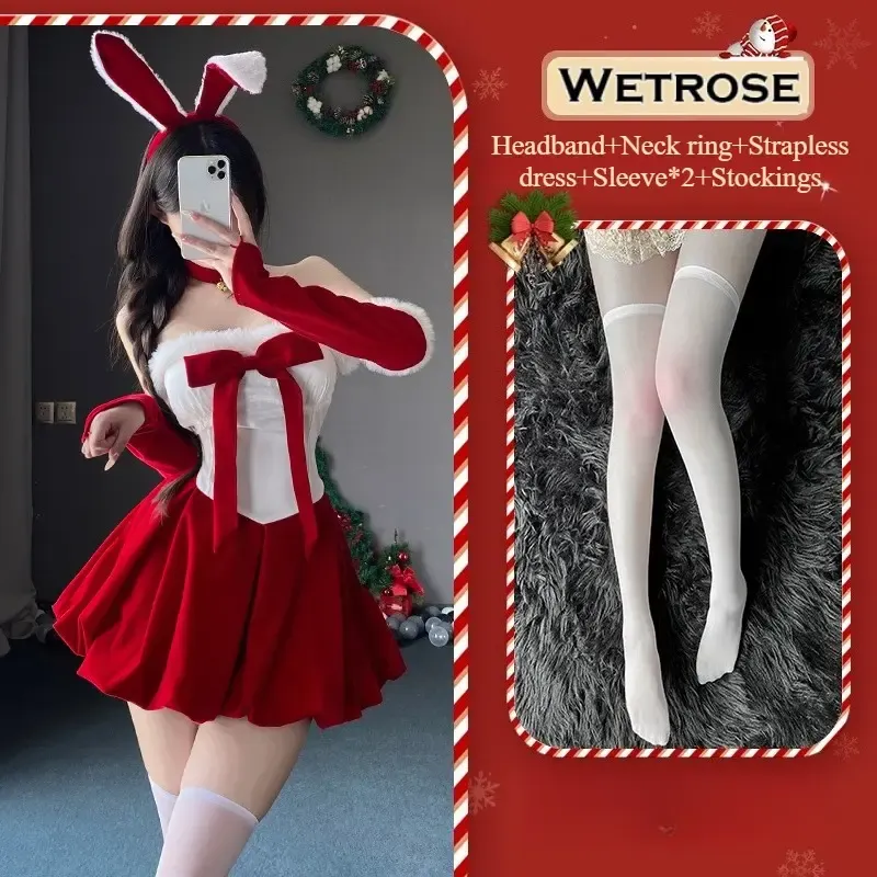 [Wetrose] In Stock Christmas Bunny Outfit Red Velvet Santa Dress Rabbit Ear Holiday Party Outfiit Cosplay Costume Xmas