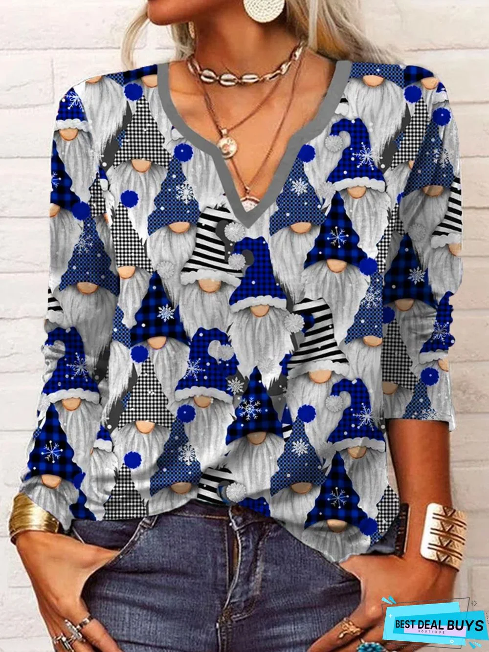 Jersey Casual Christmas Long sleeve Santa Claus T-Shirt