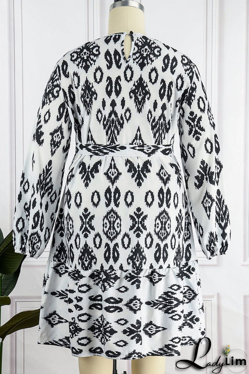 Light Apricot Casual Print Bandage Patchwork O Neck Straight Plus Size Dresses